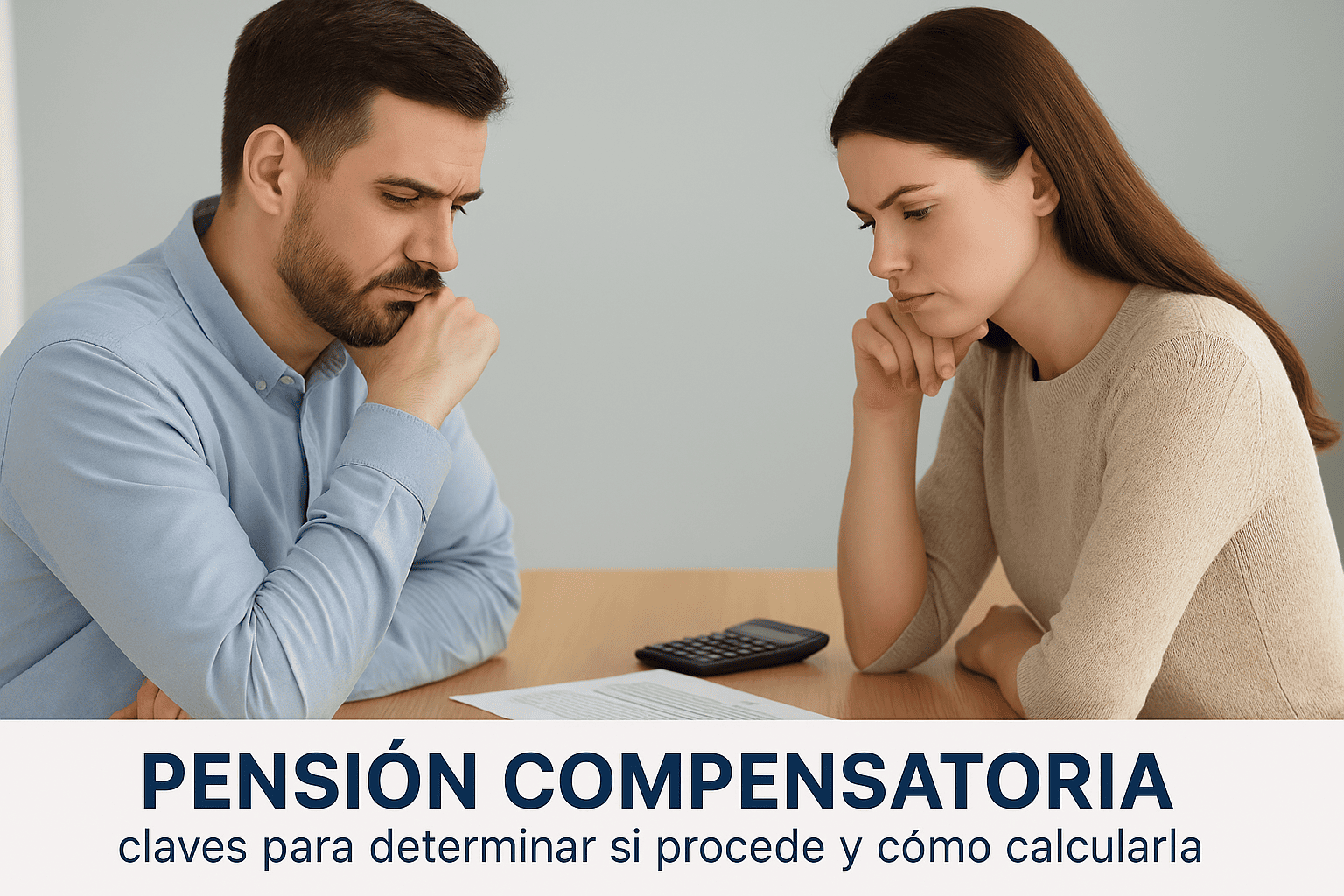Pareja revisando documentos y calculadora para calcular la pensión compensatoria tras el divorcio